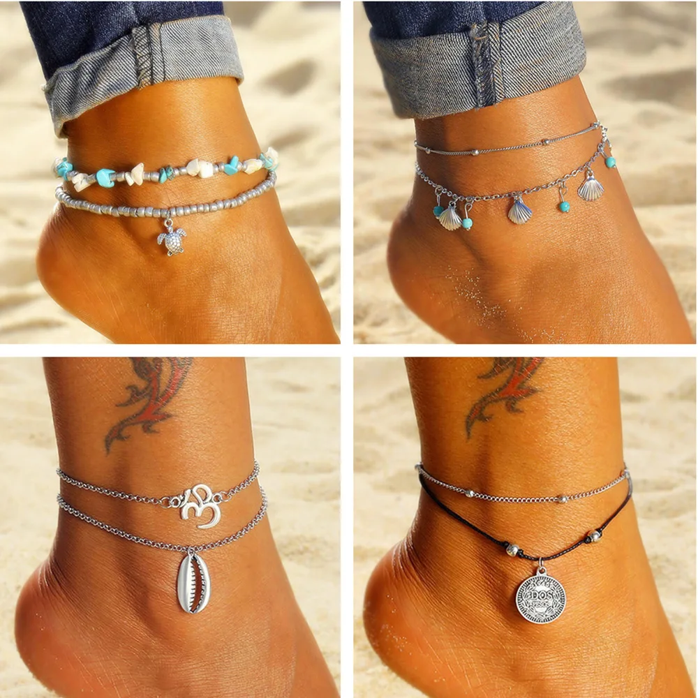 Bohemian Multilayered Heart Pendant Anklets For Women Vintage Turtle Stone Beads Shell Anklet Bracelet On Leg Boho Ocean Jewelry Bohemian Multilayered Heart Pendant Anklets For Women Vintage Turtle Stone Beads Shell Anklet Bracelet On Leg Boho Ocean Jewelry