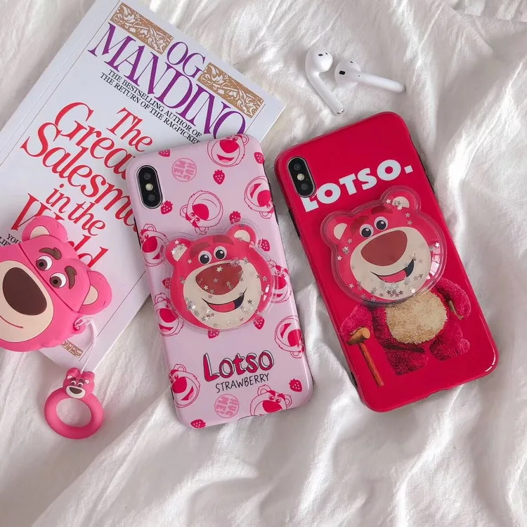 

Cute Pink Cartoon Strawberry Bear Phone Case For iPhone X Xs XR Xsmax 6 6S 7 8 Puls Cases 3D Squishy Soft Silicon Cover
