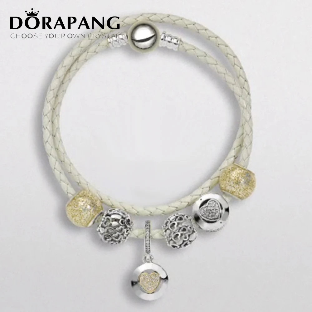 

DORAPANG NEWEST 925 Sterling Silver White Real Leather Charm Bracelet suits Clear CZ Charm Bead fit Bracelet DIY For Jewelry