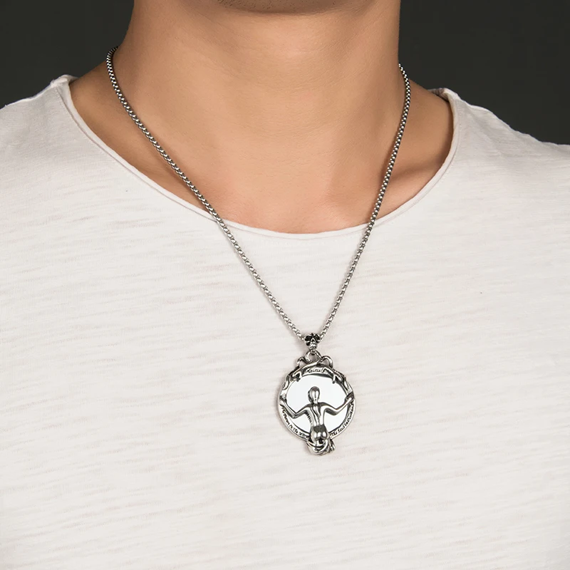 

ZFVB Skull Skeleton Mirror Necklace 316L Stainless Steel Punk Creative Hiphop Skull Pendant Necklaces Men Halloween Jewelry Gift