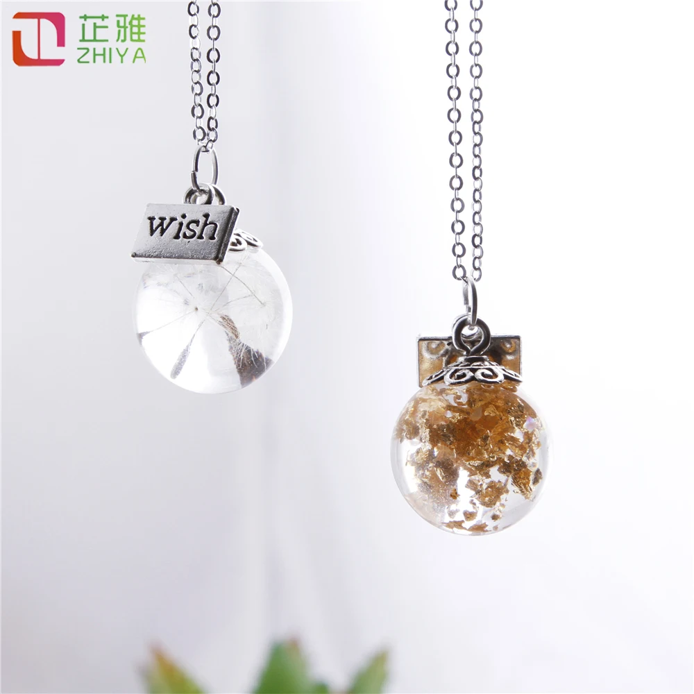 Dandelion Dried Flower Locket Memory Living Pendant Necklace Real Plant Flower 18in Chain Neckalces