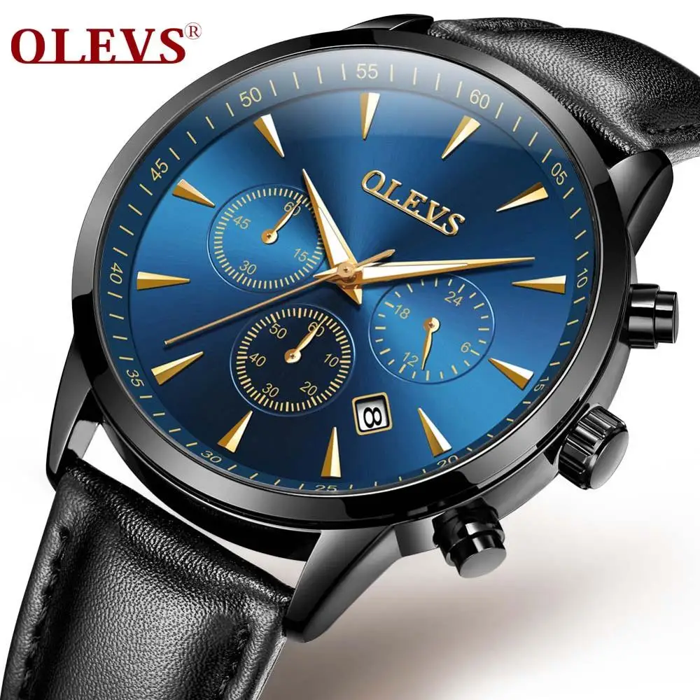 Модные мужские спортивные часы OLEVS, кварцевые мужские часы, часы с календарем, часы с датой, кожаные Наручные часы высокого качества, кварцевые часы - Цвет: Men Watch 1