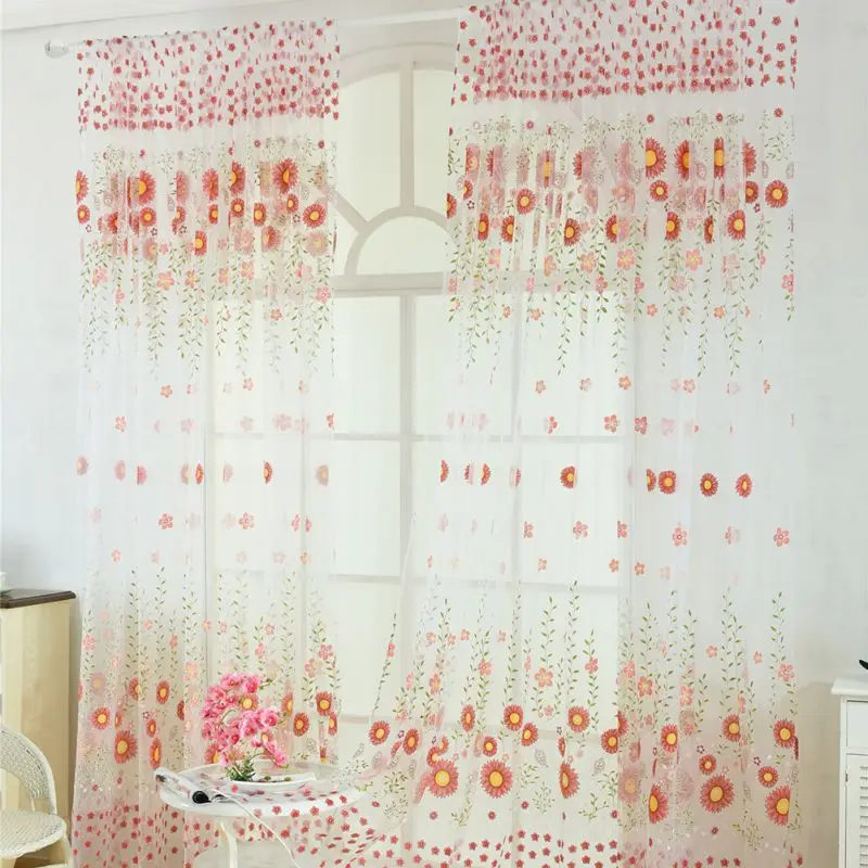 

Window Curtain Flower Print Divider Tulle Voile Drape Panel Sheer Scarf Valances Home Decration