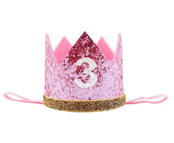 Мальчик Синий Серебряный первый праздничный колпак девочка золотой розовый Принцесса Корона номер 1 От 2 до 3 лет вечерние шляпа Блестящий ободок для дня рождения - Цвет: pink 3