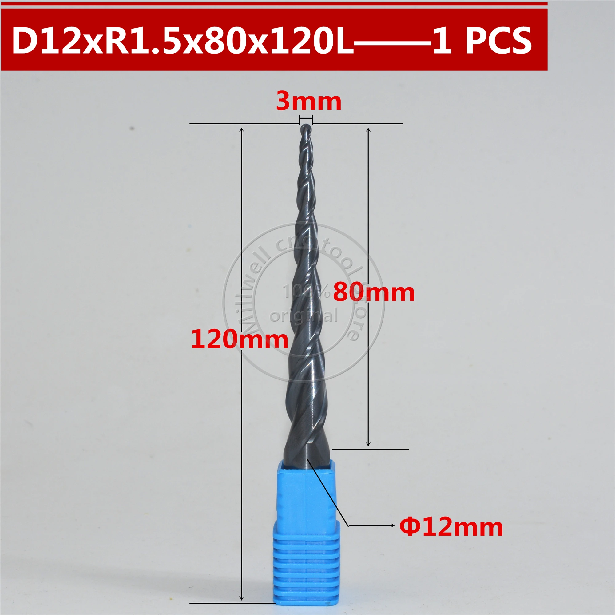 Бесплатная shipping 1PCS R1.5 * D12 80C 120L 2F HRC55 вольфрамовые прочные покрытые карбоном