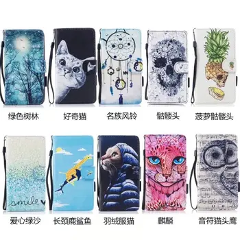 

30pcs Animal Cat Owl Skull Head Painted PU Leather Wallet Case Flip Cover Coque For Samsung s8/s8 plus/A5/J3/J5 2017 EU version