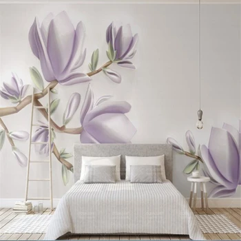 

beibehang Custom wallpaper modern minimalist purple 3d magnolia flower embossed wallpaper tv background wallpaper 3d wallpaper