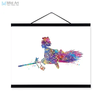 

Watercolor Kiki Cat Pop Miyazaki Japanese Anime Wooden Framed Canvas Painting Home Decor Wall Art Print Pictures Poster Scroll