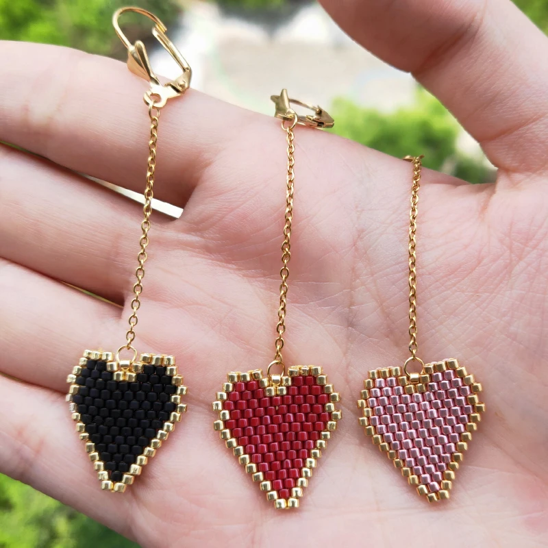 FAIRYWOO этнические серьги Миюки сердца длинные кисточки из нержавеющей стали цепи