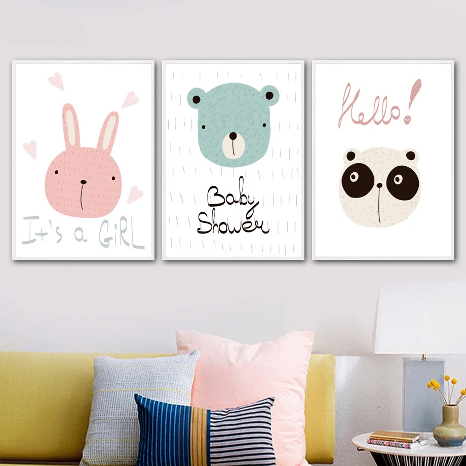 

COLORFULBOY Rabbit Bear Panda Canvas Art Wall Painting Animal Posters And Prints Wall Art Pictures Nordic Style Kids Decoration