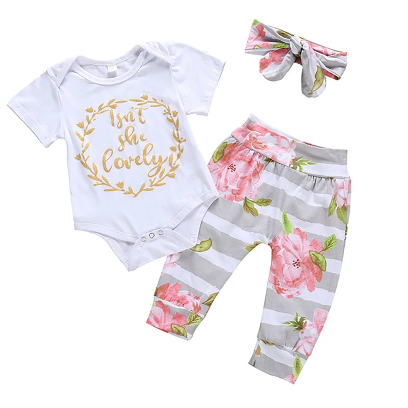 

3Pcs Newborn Baby Girl Clothes Letter Long Sleeve Romper+Floral Long Pants+Headband Outfits Clothes Set 0-24M Infant Clothing
