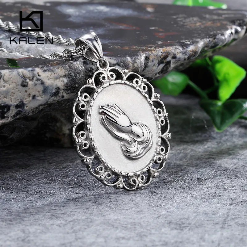 Kalen Silver Praying Hands Necklace Jewelry Vintage Stainless Steel