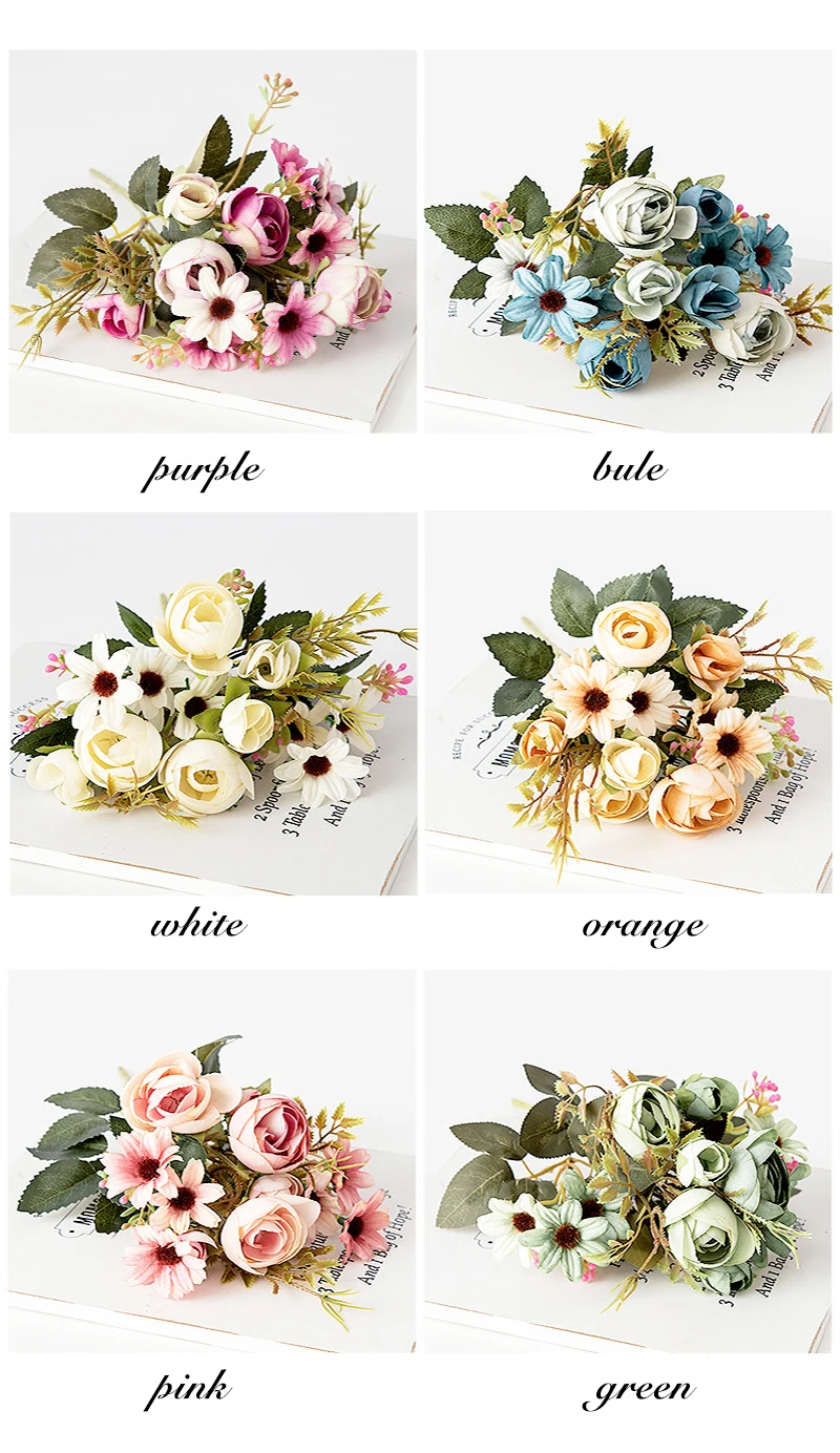 12 Heads Tea Rose Artificial Flowers Ball Bunch 30cm/long Fake Flowers Silk DIY Home Decor Faux Flowers Wedding Decoration Table