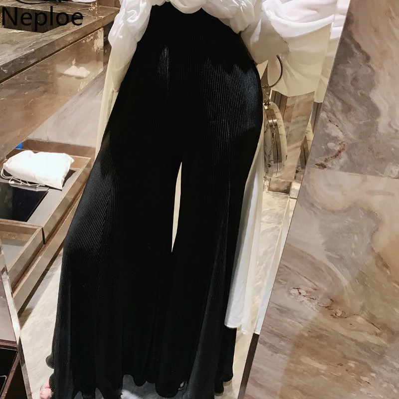 

Neploe High Waist Pants Women Summer 2019 Solid Stretch Waist Pleated Pantalon Femme Loose Slim Trousers Women 44041