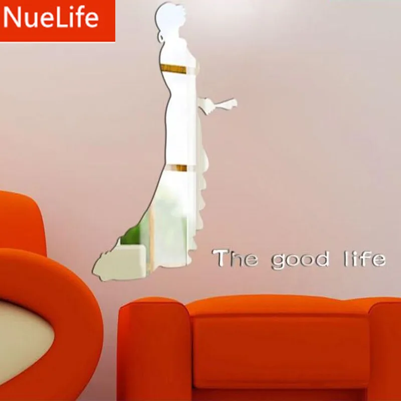 

67.5x47.7cm Stylish bridal girl figure mirror sticker living room bedroom hallway entrance tv couch background wall sticker