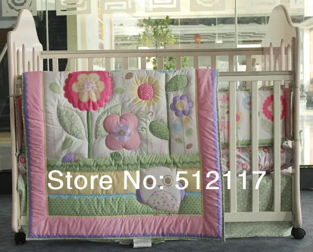 New Pink Ladybug Flowers Flower Girl Baby Crib Bedding Set 3 Items