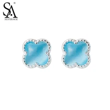 SA SILVERAGE Real 925 Plata Esterlina Stud Pendientes de Joyería Fina Para Las Mujeres de Cuatro Hojas Del Trébol 2016 Nuevo Diseño 11.11 de Regalo