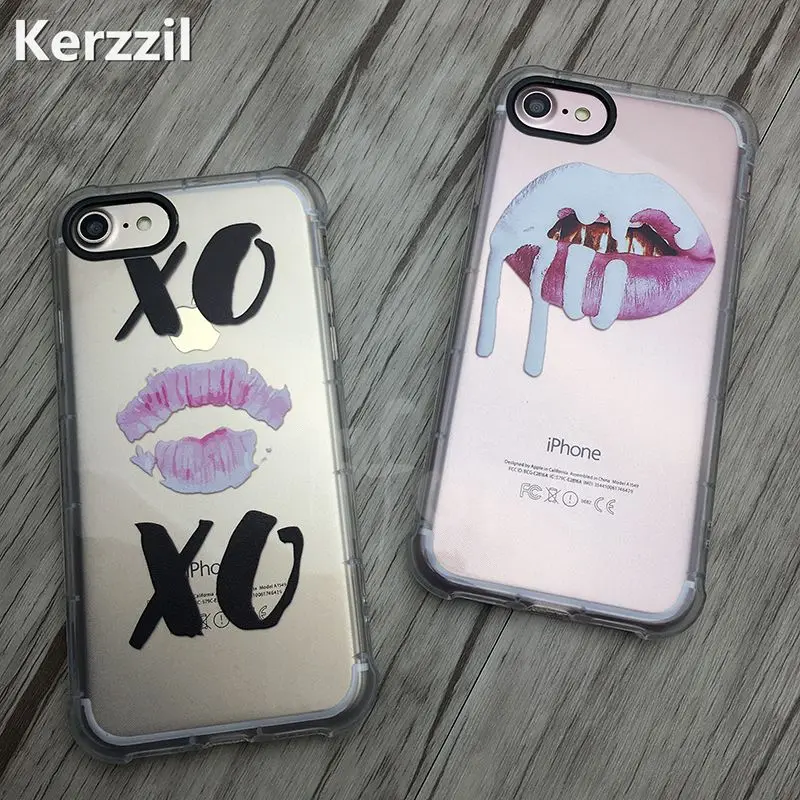 Airbag Anti-knock Case For iPhone 6 6s 6Plus Red Lips XO Cover Back 7 7Plus Clear Soft TPU Capa Coque |