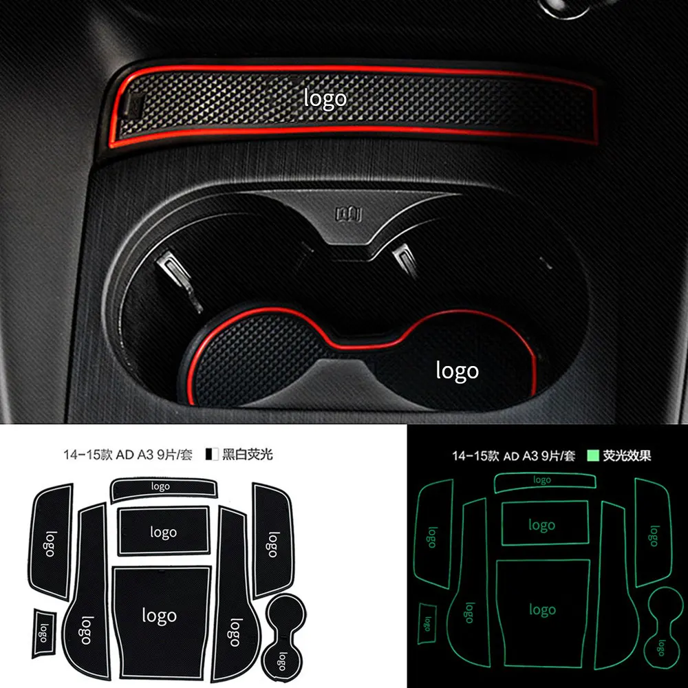 

Anti-slip Non-slip Rubber Decorative Cup Holder Sticker Gate Slot Pad Door Groove Mat for Audi A3 2014 2015 Cat Styling 9 Pcs