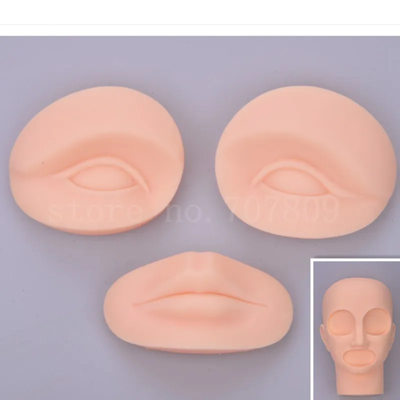 

3D Permanent Makeup Tattoo Practice Skin Replacement Part 2 Eyes+1 Lip Soft Silicone for Training Mannequin Head Practice Makeup