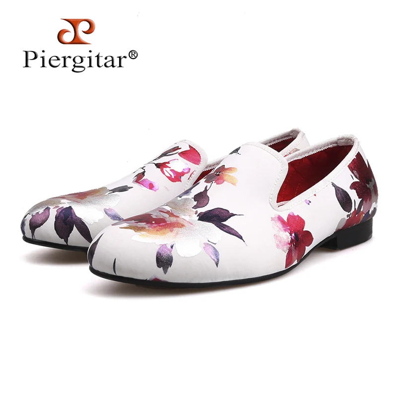 

2018 new style Handmade white color print gold flower China style men loafers wedding and party men shoes Fashion men's flats