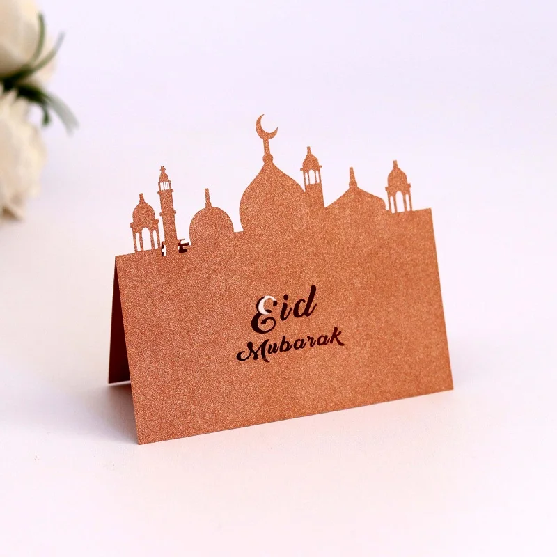 

5Pcs Decorative Greeting Card Innovative Eid Mubarak Muslim Ramadan Cardboard Mirror Decor Table Congratulation Card for happy