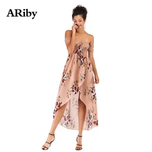 Summer Dress Women Sexy Party Maxi Dress 2019 New Beach One Word Collar Floral Long Chiffon Sleeveless Strapless Empire Dress one word collar printing long dress