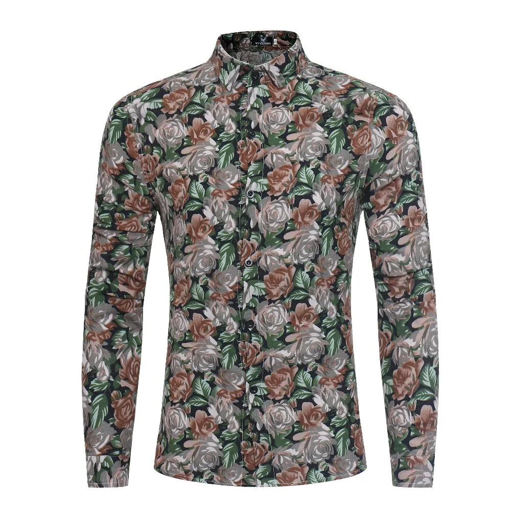 2108 Новое поступление модная мужская рубашка с длинными рукавами и цветочным принтом Мужские рубашки с цветочным узором повседневные топы для мужчин одежда vintege часть 1