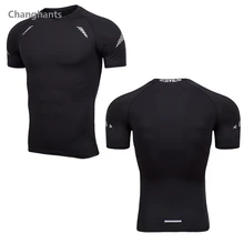 Для мужчин Фитнес Running футболка с короткими рукавами Черный со светоотражающими точками Баскетбол плотный трикотажные быстросохнущая Спортивная эластичные тренажерный зал