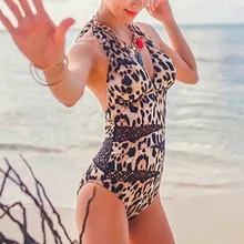 Холтер Одна деталь купальник Leopard Push Up Винтаж Купальники для малышек спинки купальный костюм для женщин японский Кружева купальные костюмы