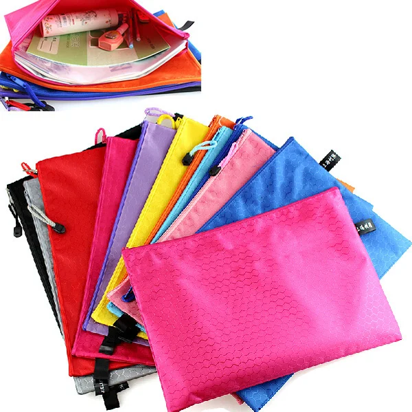 

a4 waterproof zipper paper file bag, documents cover, pink/orange/blue/green color documents envelope