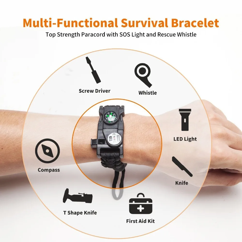 Multifunctional Outdoor Survival Paracord Survive Camping Equipment Multi Tool Braided Paracord Rescue Rope SOS Flash For Men (11)