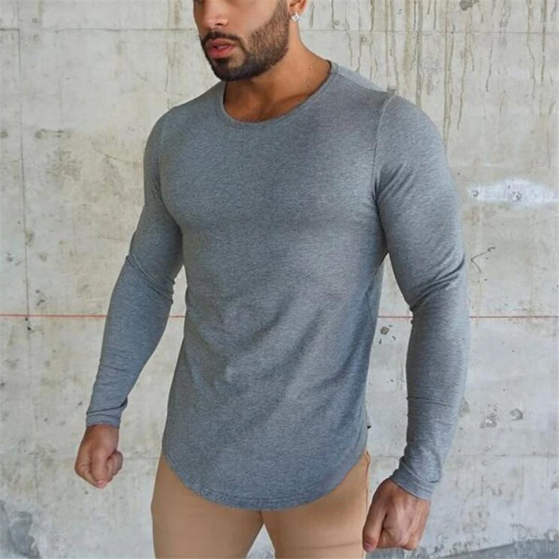 

Brand fashion Mens t shirt 2018 Spring Autumn Slim longsleeve Fitted T-shirts male Tops Leisure Bodybuilding Long Sleeve tees