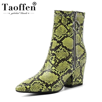 

Taoffen Women High Heels Ankle Boots Fashion Zipper Warm Fur Winter Shoes For Women Pointed Toe Office Footwear Size 34-43