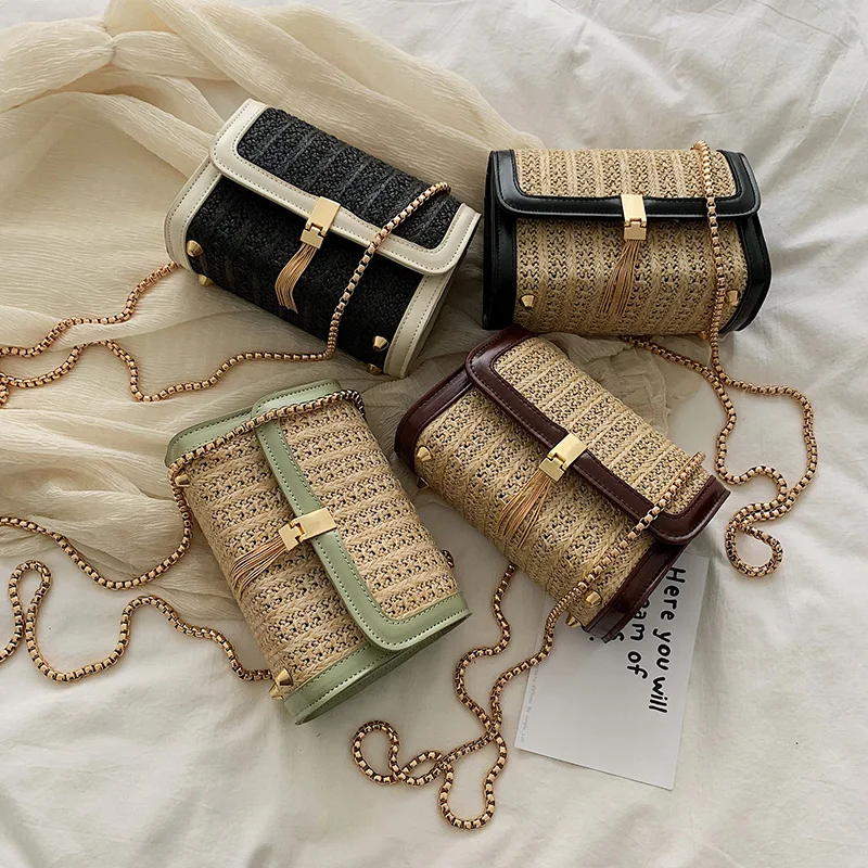 

Fashion Women's Bags 2019 Leather Rattan Straw Bag Cross Body Messenger Women Shoulder Bag 2019 Summer Red Vintage Female Tassel