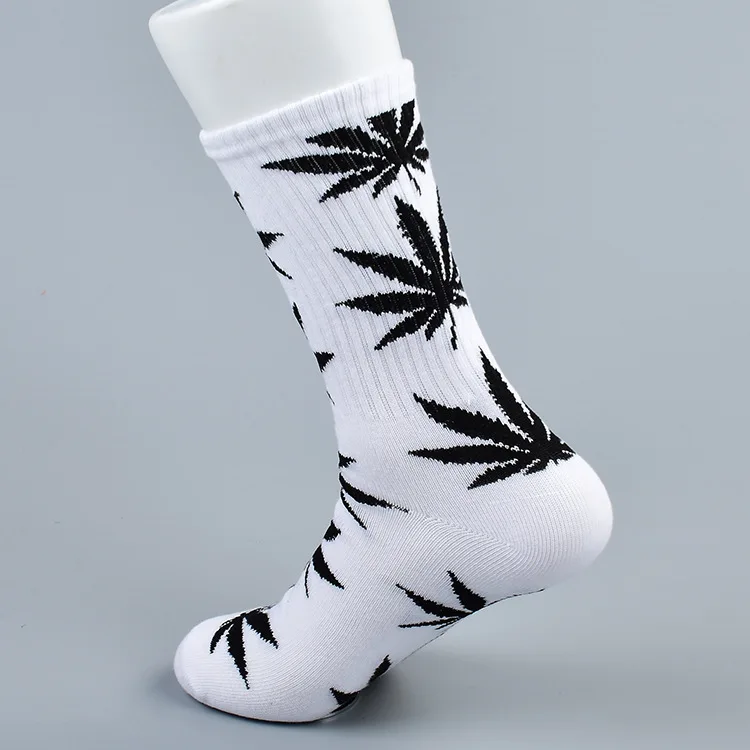 Повседневные длинные носки с листьями кленовых листьев; сезон осень-зима; модные удобные хлопковые носки высокого качества; 1 пара - Цвет: Long White Black