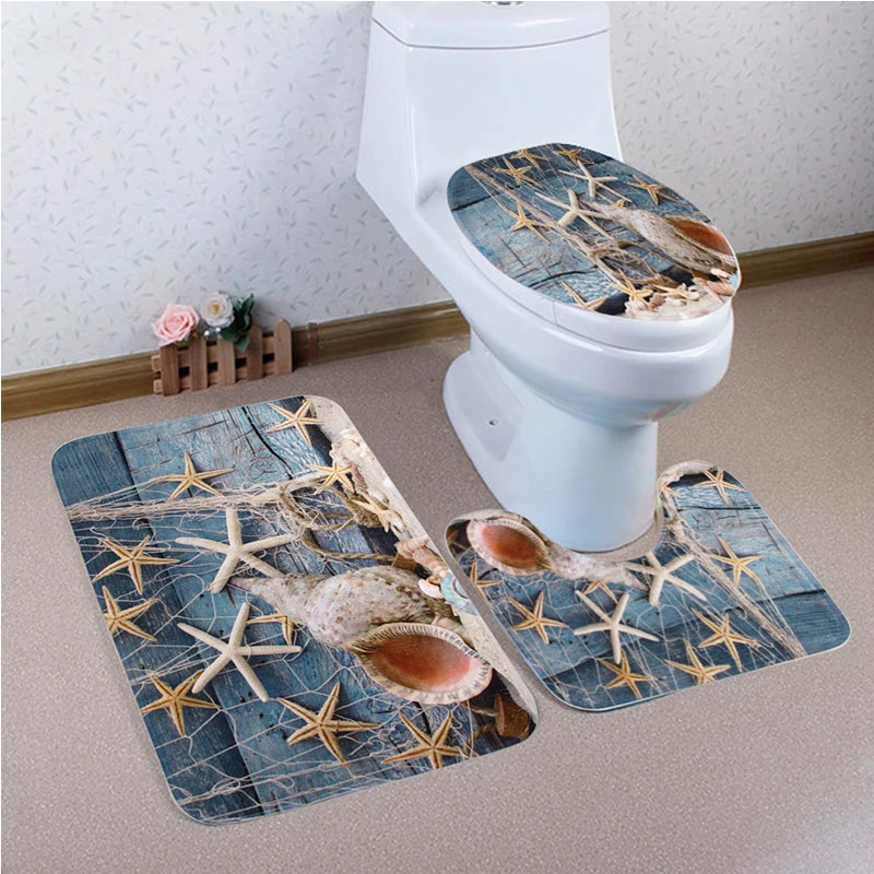 

3Pcs/set Starfish Toilet mat Coral Velvet For Non-Slip Soft Toilet Cover Bath Mat Accessories Kitchen Carpet Doormats Home Decor