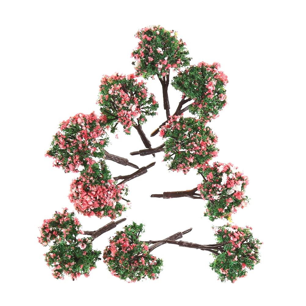 

New 2018 10pcs Green + Pink Flower Model Train HO Trees Ball Shaped Scenery Landscape 1/87 Scale