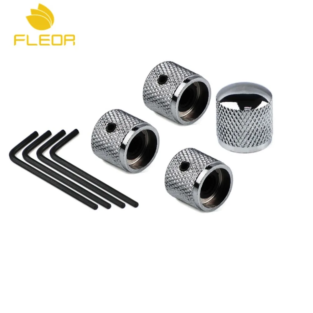 

FLEOR 4pcs Chrome Metal Dome Guitar Tone Volume Speed Control Knobs Buttons for Electric Guitar Parts