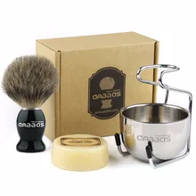 4в1 Набор для бритья, барсук щетинки для бритья кисточка с деревянной ручкой Козье Молоко Мыло 100 г подставка из нержавеющей стали мыло комплект чашек для мужчин