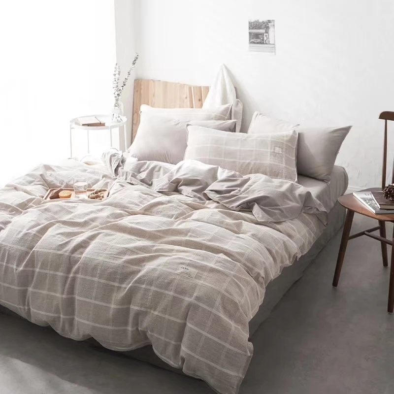 

plaid 100% linen bedding set japan simple style Duvet Cover Bedding Set luxury designer Home Collection