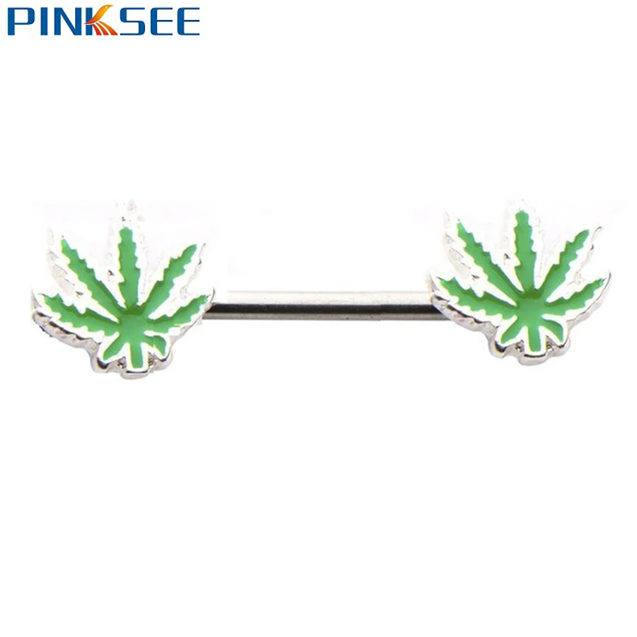

1 PC Gauge Maple Leaf Weed Logo Nipple Barbell Ring Mens Womens Funny Novelty Nipple Bars Ring Shield Piercing Jewelry
