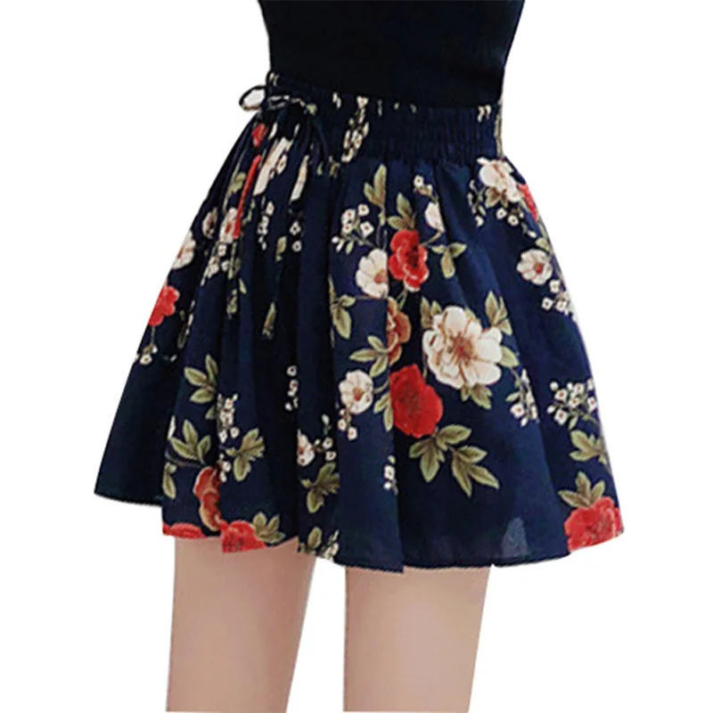 Summer New elastic Waist Floral printing loose Shorts Sexy drawstring