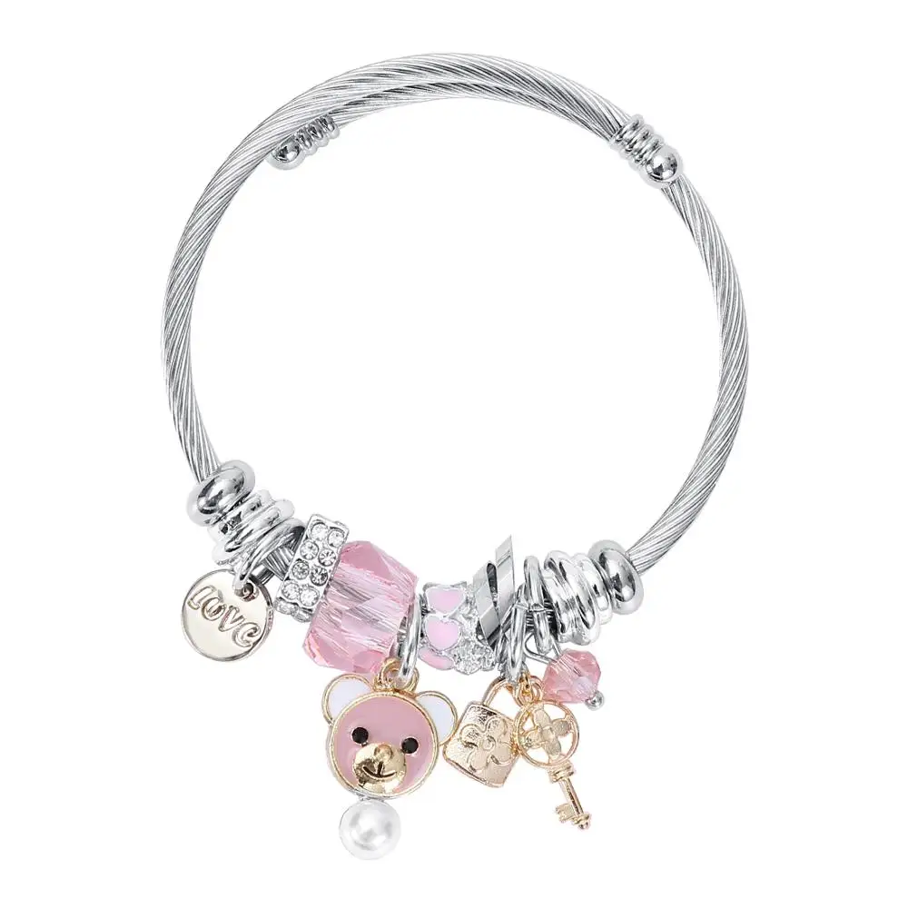 

Hello Bear Bracelets Bangles Chain Charms Bracelet Femme Gifts For Women Stainless Steel Jewelry Braslet Bizuteria