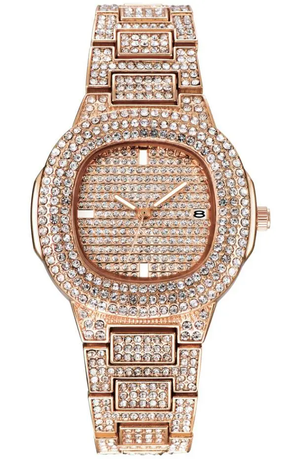 rose women Модные часы из розового золота для женщин и мужчин, роскошные золотые кварцевые часы для пары, часы с календарем, часы со стразами, серебро - Цвет: rose women