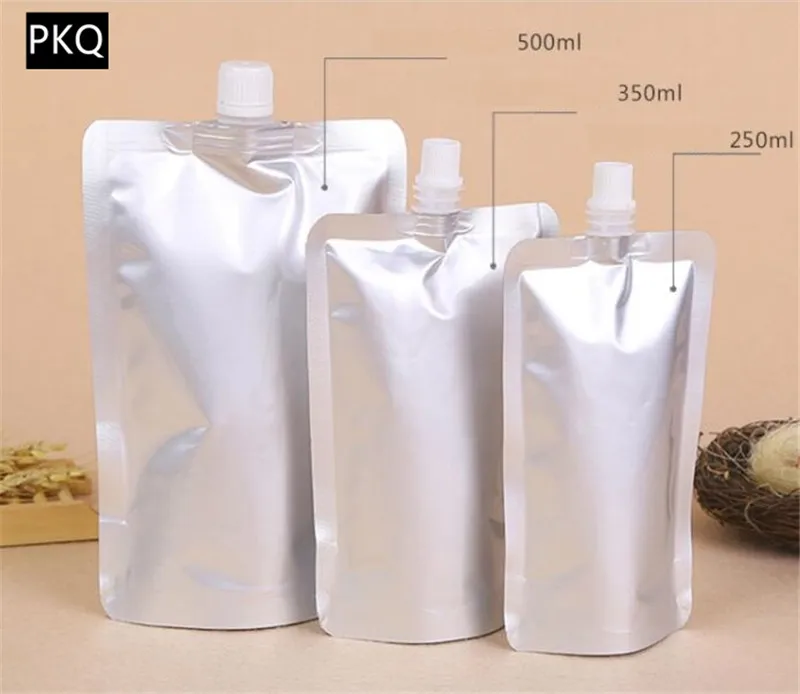 20pcs/lot Silver Aluminum foil Drink Spout Storage Pouch Stand up