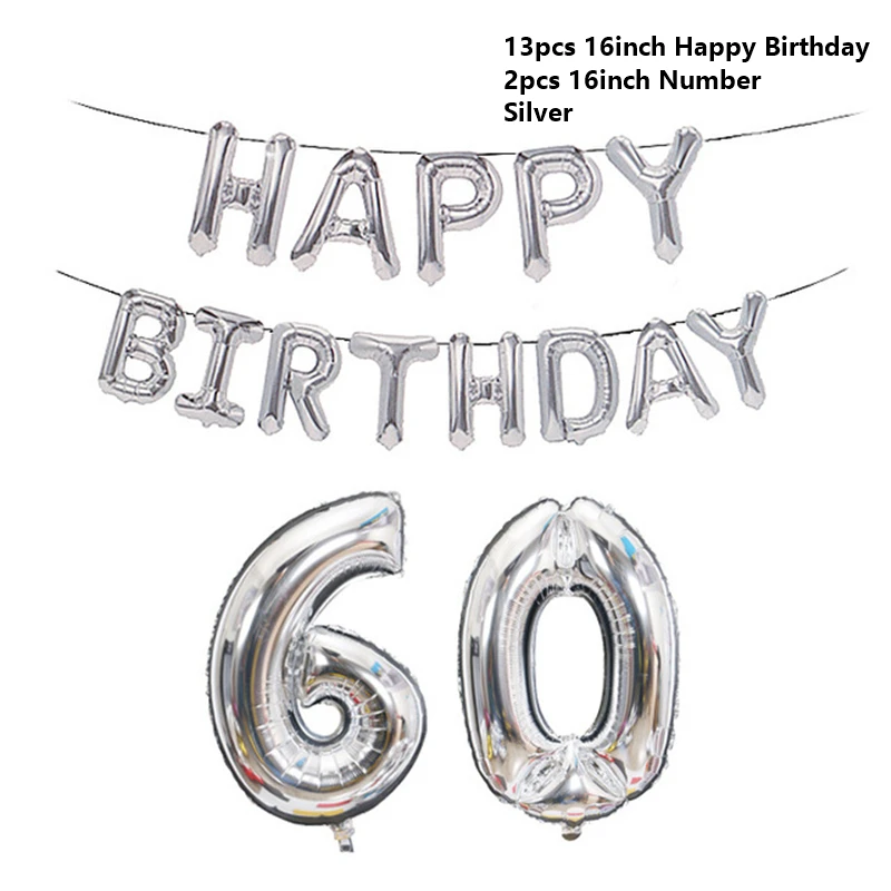 Новинка 60 50 30 18 лет шарики ко дню рождения с буквенным номером надувной шар День Рождения украшения для взрослых счастливый воздушный шар на день рождения - Цвет: HB-60th-Silver