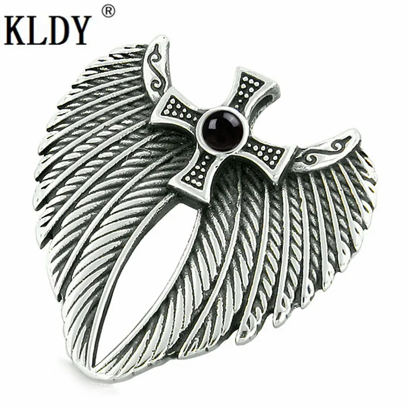 KLDY, нержавеющая сталь, крылья ангела, амулет, подвеска, Имитация черного оникса, качественное ожерелье, подвеска для мужчин, персонализированное ювелирное изделие