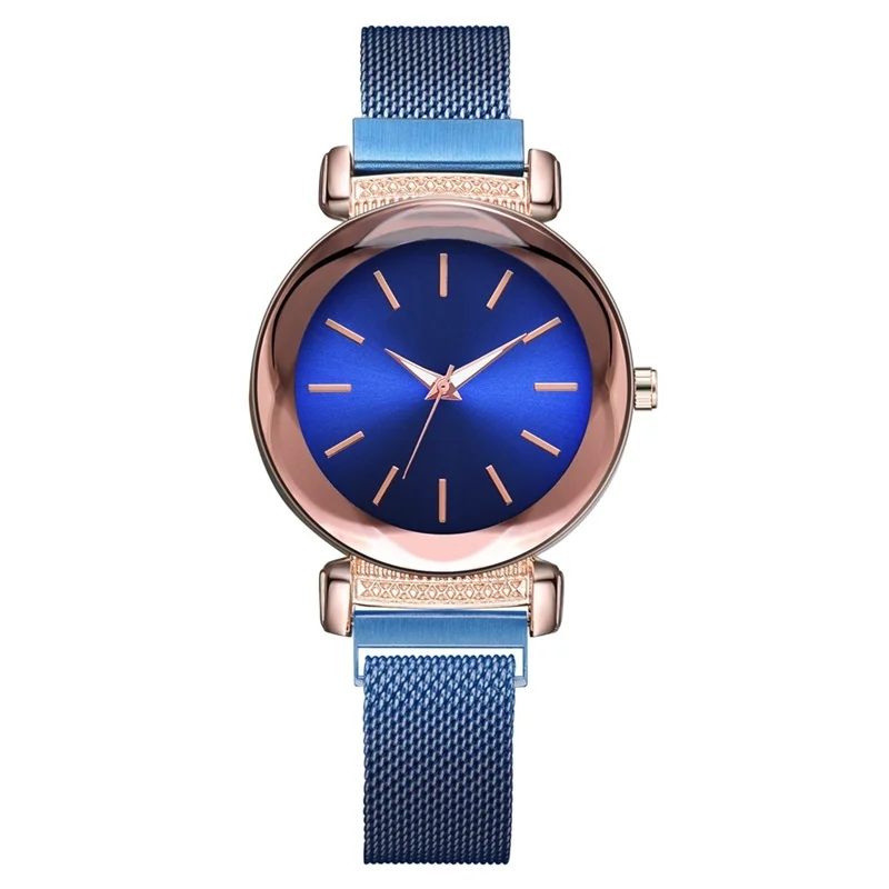 Модные часы для женщин повседневные часы из нержавеющей стали с магнитной пряжкой на ремешке простые женские кварцевые часы Relojes Para Mujer - Цвет: Синий
