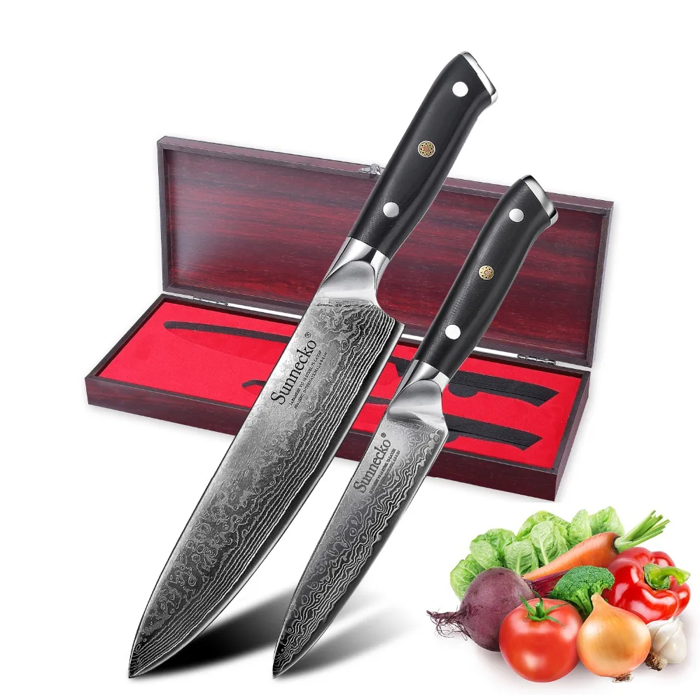 SUNNECKO 2 шт. дамасский нож для шеф-повара набор японский VG10 Сталь лезвие G10 ручка Кухня ножи с подарочной коробкой